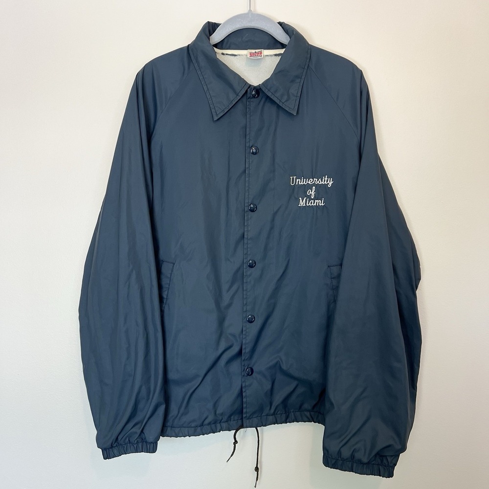 Vtg 80s University of Miami Embroidered Soffe Jacket Adult L Blue Lightweight